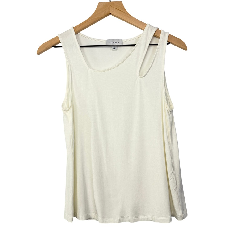 Evereve Women Off White Asymmetrical Cutout Sleeveless‎ Tank Top Small Cream
